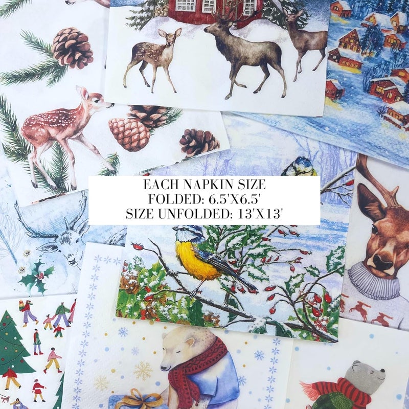 Keep Unique Mystery Pack Decoupage Paper Napkins, 20-ct Assorted Surprise Napkins, Decorative Napkins for Art Craft Junk Journal, Scrapbooking, 20 Different Winter Designs - Image 3